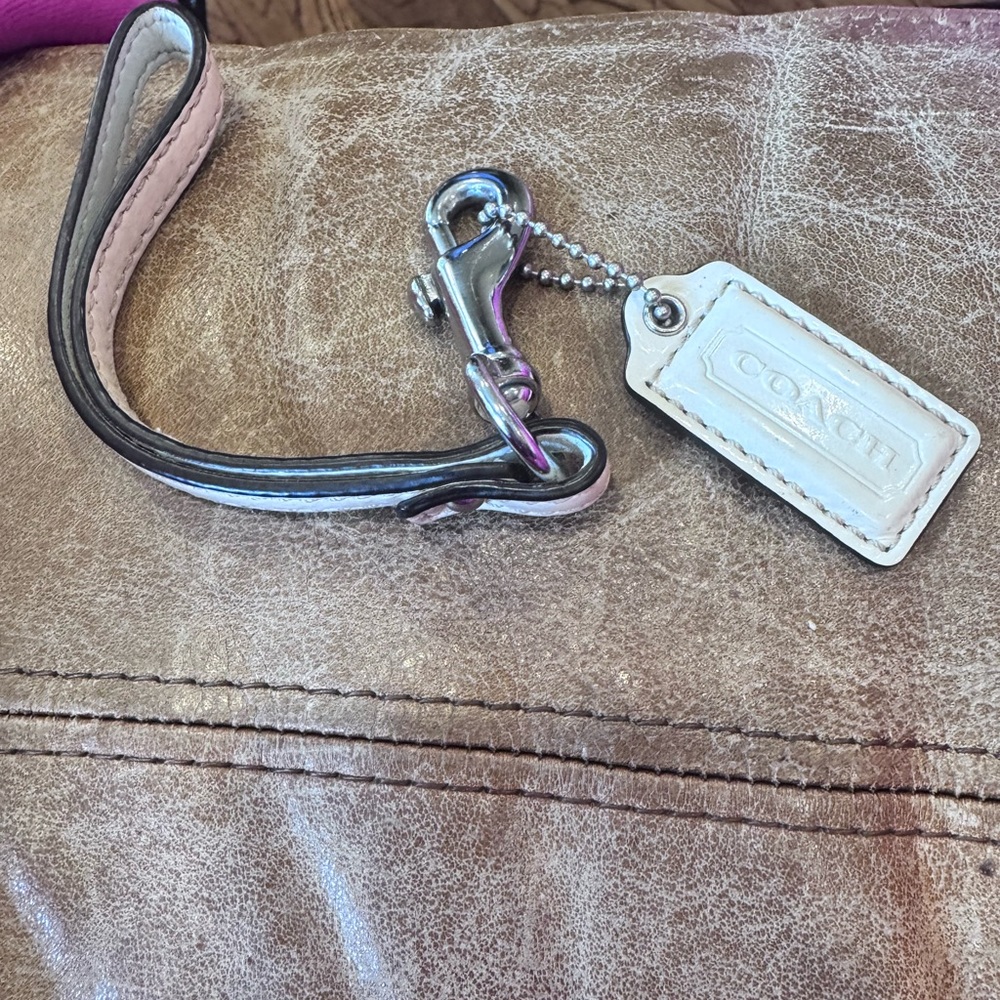 Coach Leather Wristlet Strap White with Silver Hardware
